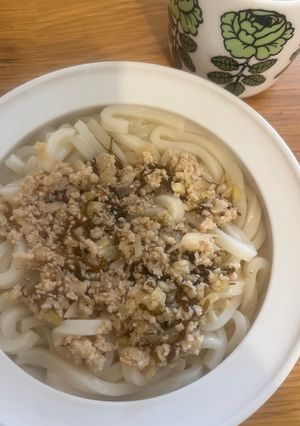 もずくと生姜のひき肉おうどん-レシピのメイン写真