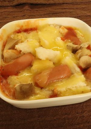 レンチン！椎茸とウインナーのパングラタン-レシピのメイン写真