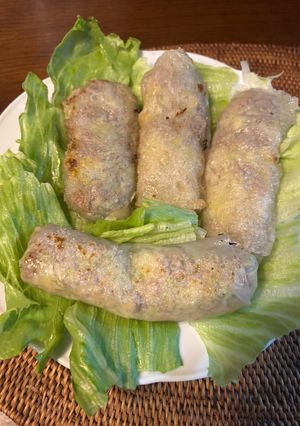 豚挽とキャベツのライスペーパー包み焼き-レシピのメイン写真