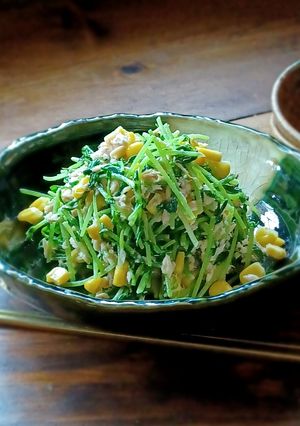 簡単おつまみ♡豆苗とコーンのツナマヨ和え-レシピのメイン写真
