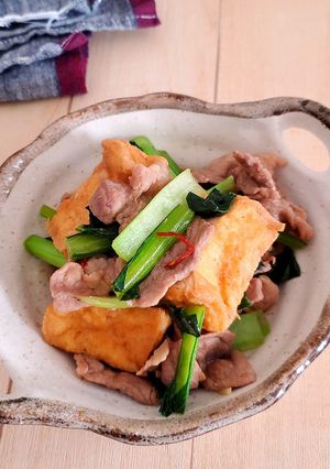 小松菜と厚揚げと豚こまの香味醤油炒め-レシピのメイン写真