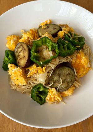 カレー風味ナスとピーマン素麺チャンプル風-レシピのメイン写真