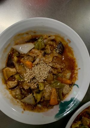 洋風シーフードおこわ味根菜茄子甘酢酢豚-レシピのメイン写真
