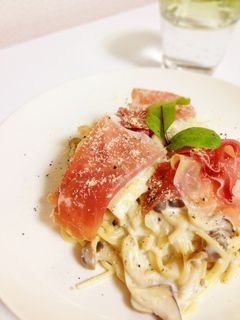 生ハムとキノコのクリームパスタ-レシピのメイン写真