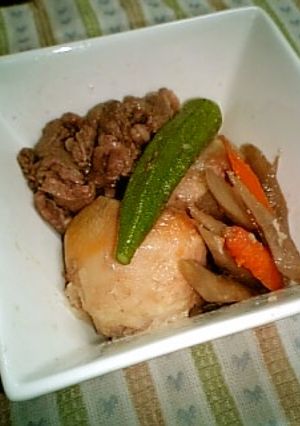 根菜入り里芋と牛肉の煮物オクラ添え-レシピのメイン写真