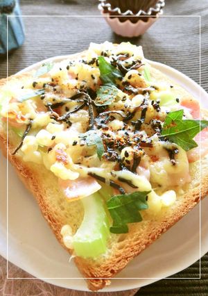 ベーコン×セロリ×塩昆布の和トースト-レシピのメイン写真