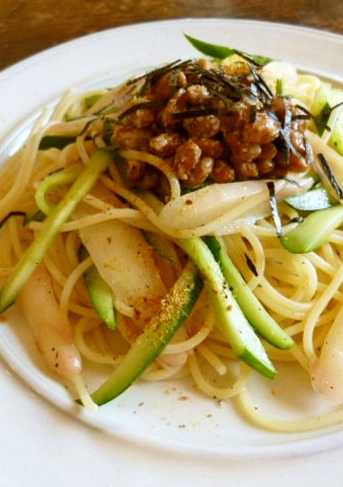 新生姜漬けときゅうりの和風納豆パスタ-レシピのメイン写真
