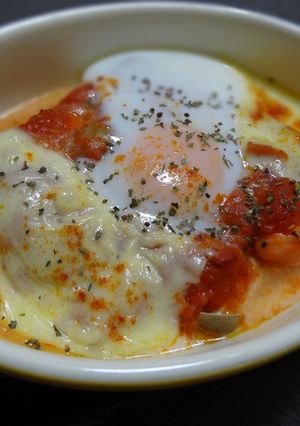 鮭と茸の目玉オーブン焼き-トマトソース--レシピのメイン写真