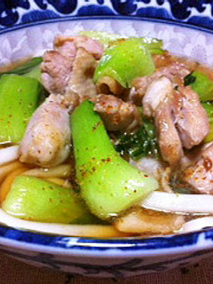 チンゲン菜と鶏肉炒め乗っけうどん。-レシピのメイン写真