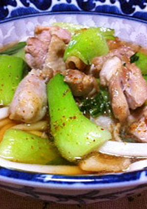チンゲン菜と鶏肉炒め乗っけうどん。-レシピのメイン写真