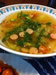 ソーセージと春菊の味噌汁-レシピのメイン写真