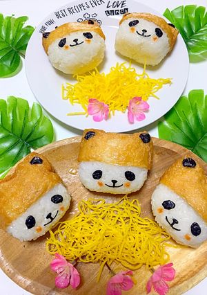 可愛い帽子のお稲荷パンダ♪弁当やランチに-レシピのメイン写真