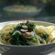 醤油が隠し味☆じゃこと大根葉のパスタ