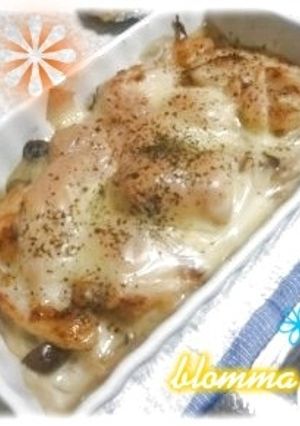 茄子とむね肉の重ね焼き*簡単クリームがけ-レシピのメイン写真