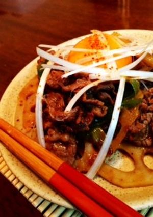 れんこんと牛肉の甘辛炒めwithﾀﾏｺﾞ-レシピのメイン写真