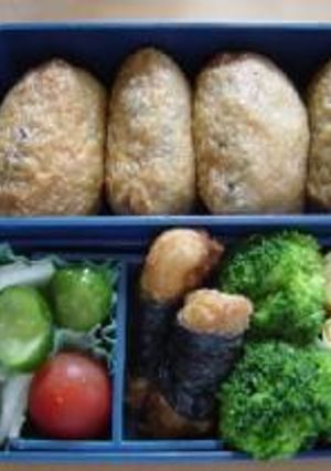 リサイクル料理でお弁当(ひじき入りごはんのおいなりさん)-レシピのメイン写真