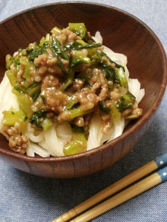 大根葉と挽き肉のそぼろあんかけうどん♪-レシピのメイン写真