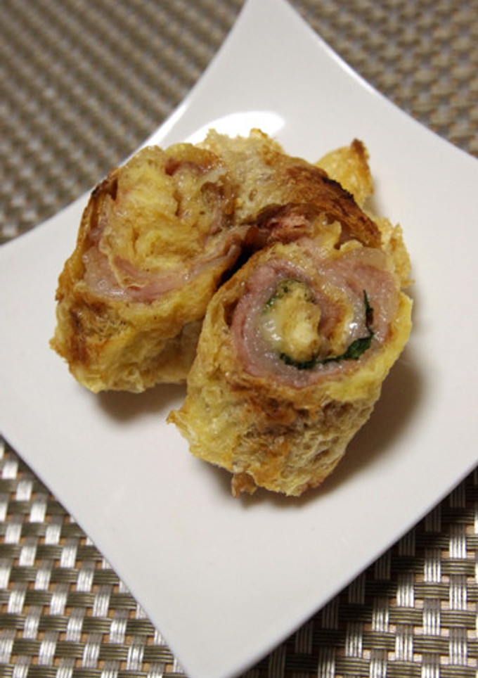 お弁当おかず　油揚げと豚肉のくるくる焼き-レシピのメイン写真