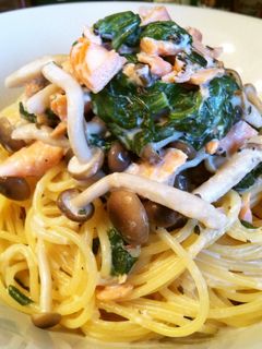 鮭のほうれん草きのこクリームパスタ-レシピのメイン写真
