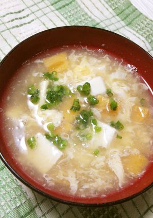 秋限定！柿と豆腐のかきたま汁-レシピのメイン写真