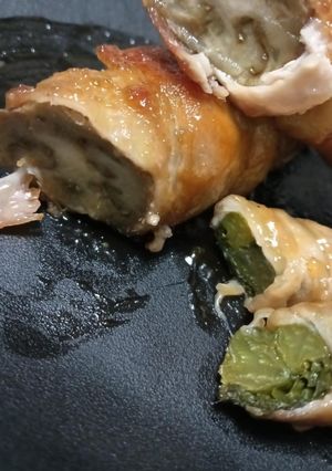 下茹でなし！ツルムラサキの甘辛肉巻き！ご飯泥棒-レシピのメイン写真