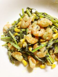 からし菜とエビのカレーマヨ炒め-レシピのメイン写真