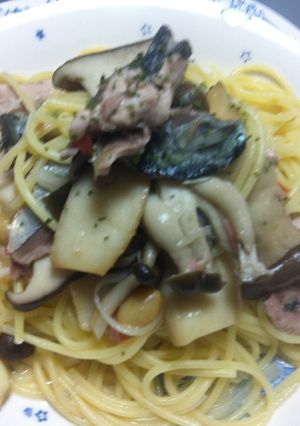 お手軽サンマとキノコの和風パスタ-レシピのメイン写真