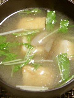 叩きごぼうと厚揚げ、水菜の味噌汁-レシピのメイン写真