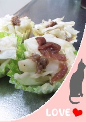 冷凍お弁当お野菜おかず:キャベツ梅煮-レシピのメイン写真