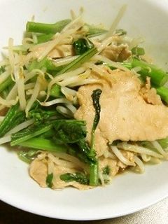 菜心+もやし+豚肉のごま油いため-レシピのメイン写真