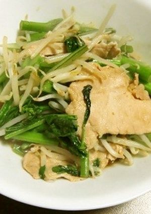 菜心＋もやし+豚肉のごま油いため-レシピのメイン写真