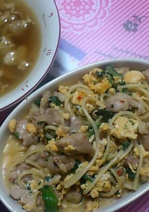 豚肉とほうれん草のちょい辛和風パスタ-レシピのメイン写真