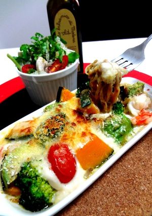 彩野菜の蒟蒻ラーメンカレーグラタン-レシピのメイン写真