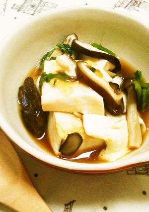 ルクエで温豆腐～きのこと春菊のあんかけ-レシピのメイン写真