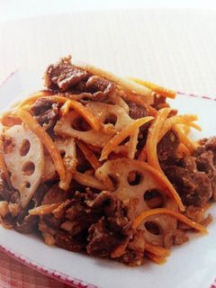 ご飯がすすむ!牛肉と根菜のごまみそ炒め☆-レシピのメイン写真