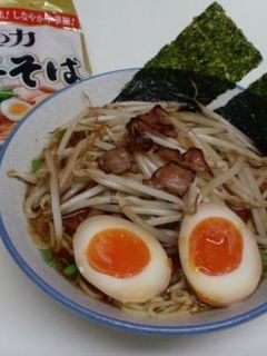 ベーコンもやし炒め&煮卵ラーメン-レシピのメイン写真
