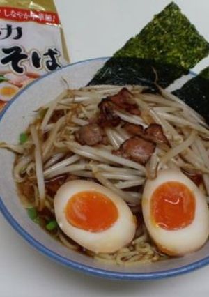 ベーコンもやし炒め&煮卵ラーメン-レシピのメイン写真