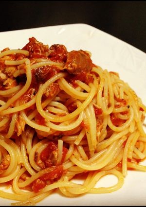 味付けは塩麹☆サバのトマトスパゲッティ-レシピのメイン写真