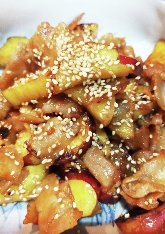 レンジで時短！さつまいもと豚肉の甘辛炒め-レシピのメイン写真