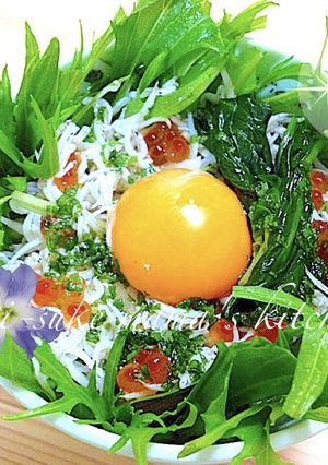 ஐ水菜と大根☆釜揚げしらすのサラダ丼ஐஃ-レシピのメイン写真