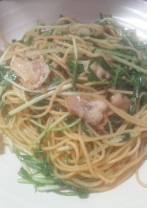 豚バラ肉と水菜のわさび醤油ﾊﾟｽﾀ-レシピのメイン写真