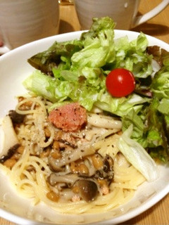 なっ豆乳♪たらこと塩昆布で和風パスタ-レシピのメイン写真