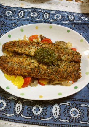 さんまパン粉焼き　ジェノベーゼソース添え-レシピのメイン写真