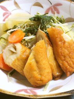 少量の水で♬水菜とごぼう天の煮物-レシピのメイン写真