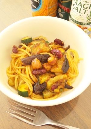 ミックスビーンズのパスタ＊カレー風味-レシピのメイン写真