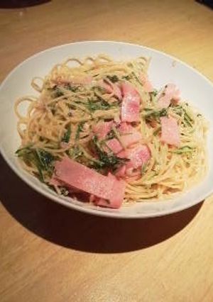 水菜とベーコンのタラコスパゲティ-レシピのメイン写真