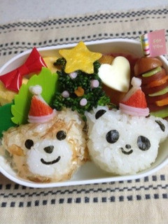 キャラ弁☆パンダとクマのクリスマス-レシピのメイン写真