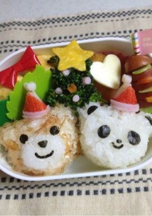キャラ弁☆パンダとクマのクリスマス-レシピのメイン写真