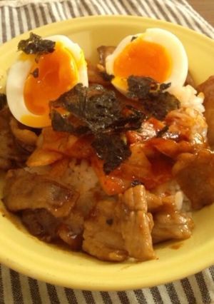 男メシ!豚味噌+キムチ=うまい丼-レシピのメイン写真