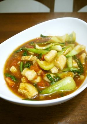 イカとチンゲン菜のトマト中華あんかけ♪-レシピのメイン写真